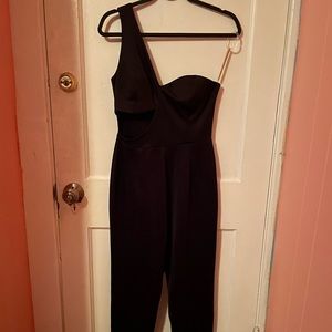Black one shoulder jumpsuit with cut-out